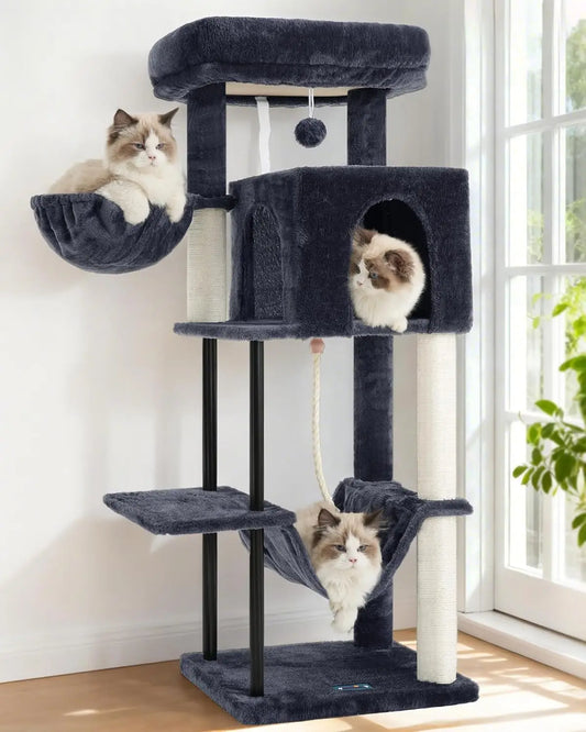 Cat Tree Tower For Indoor Cats With Hammock And Condo