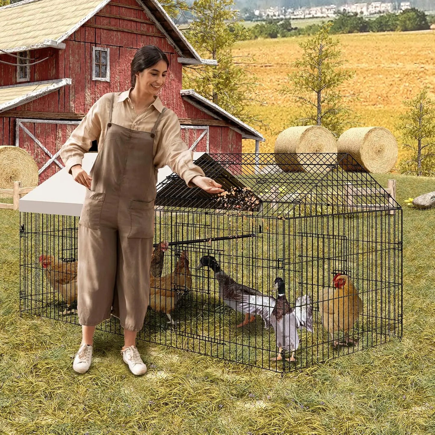 Metal Chicken Coop, Metal Chicken Cage For Outdoor Backyard Farm Rabbit Duck, Portable Poultry Cage, Chicken Run For Yard