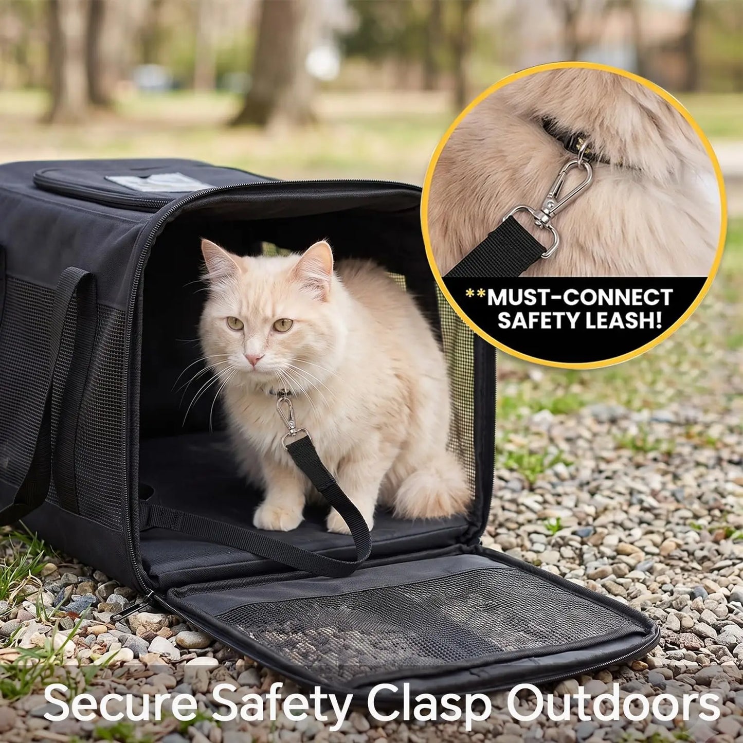 Soft Sided Cat Carrier for Small Dogs Puppies up to 15 Lbs, Collapsible Pet Travel Carrier with Safety Leash and Shoulder Strap