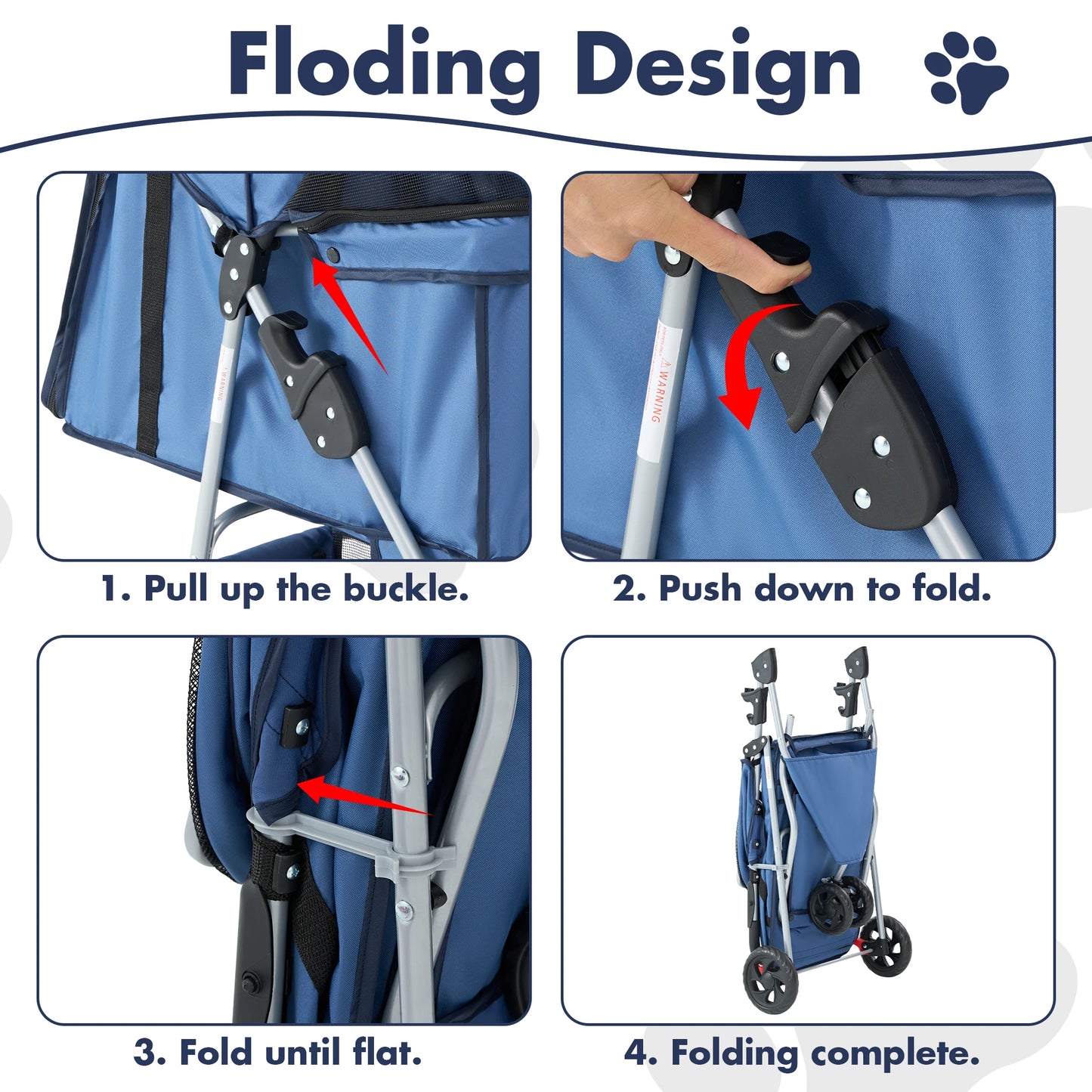 All Terrain Three Wheel Foldable Pet Stroller for Small Dogs and Cats