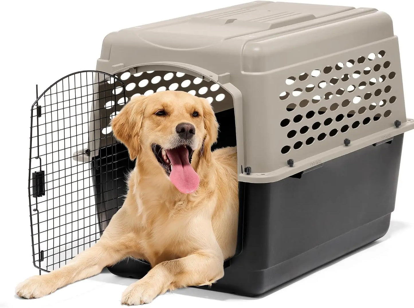 Petmate Vari Dog Kennel for Large Dogs 70-90 lbs, Airline-Friendly Plastic Crate with Wire Door, 40 Inch Taupe Black
