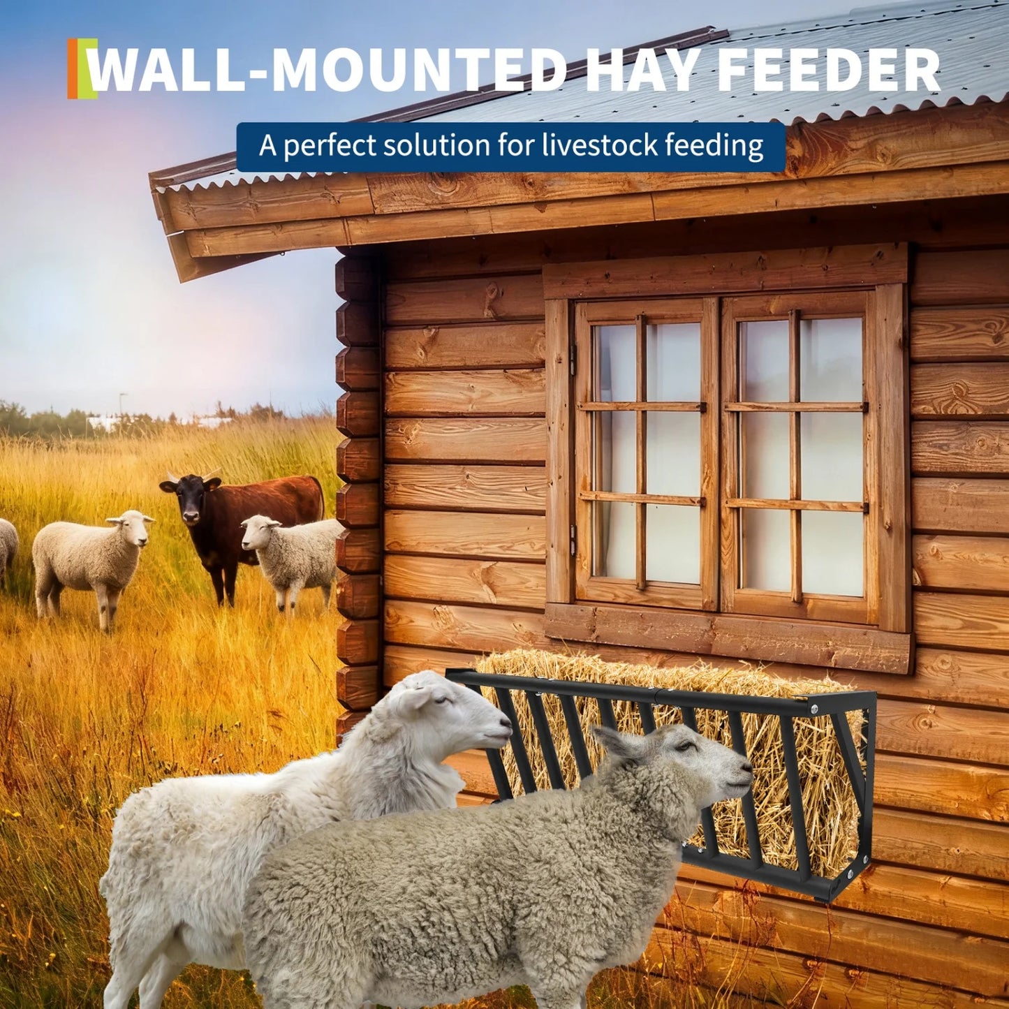 HiMISS Wall Mount Hay Feeder Rack Heavy Duty Carbon Steel