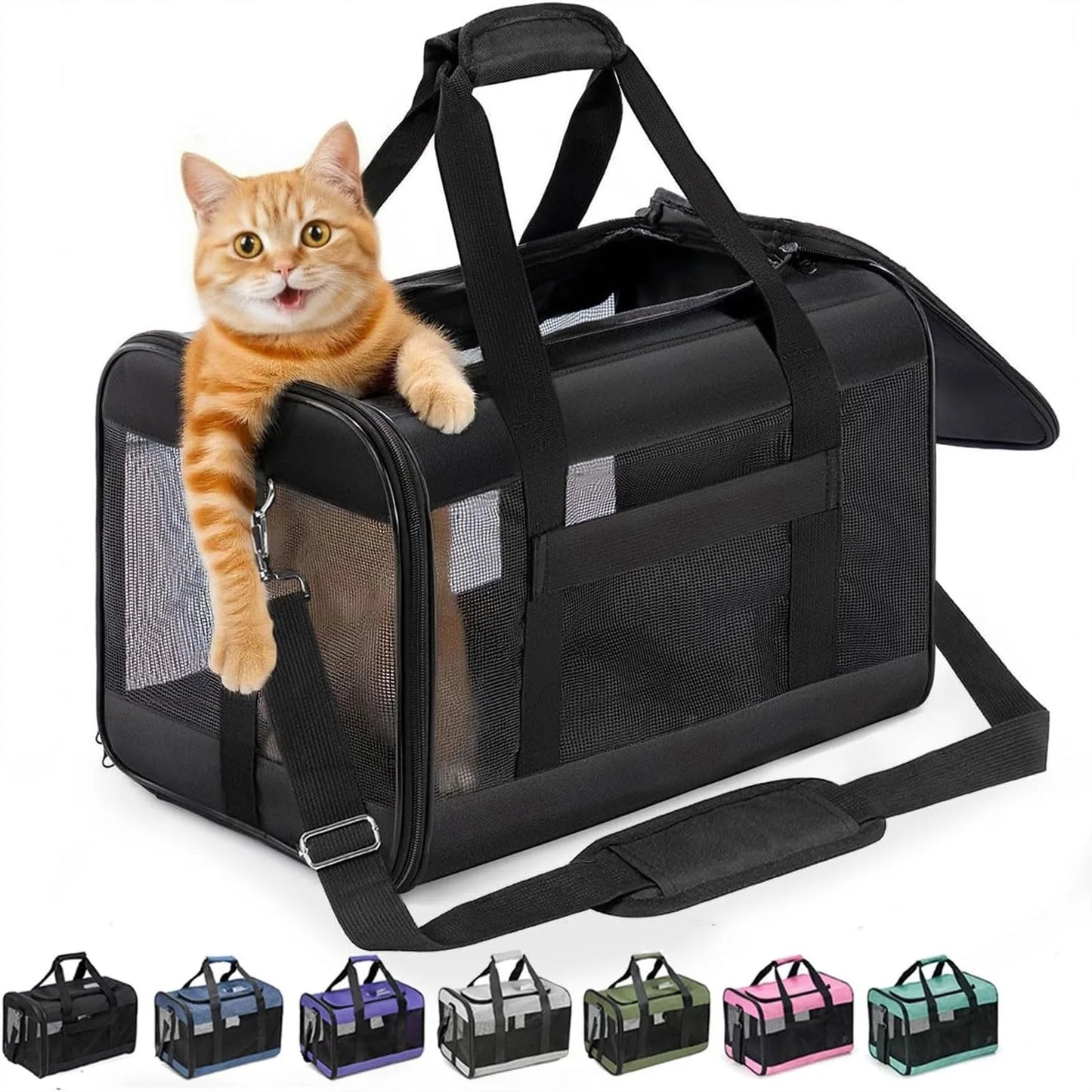 Soft Sided Cat Carrier for Small Dogs Puppies up to 15 Lbs, Collapsible Pet Travel Carrier with Safety Leash and Shoulder Strap