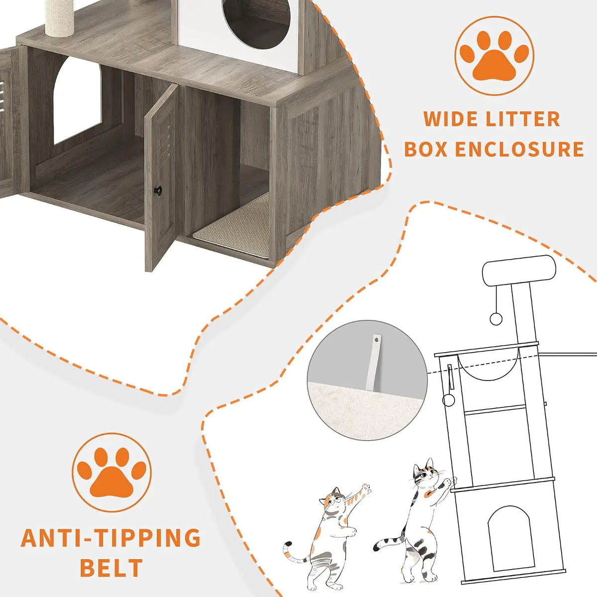 Cat Litter Cabinet with Cat Tree, 1 Piece 12MM Particle Board + 400G Plush, 140 cm High, Multifunctional Pet Furniture, Indoor Cat Accessories, Hidden Cat Litter Box Enclosure