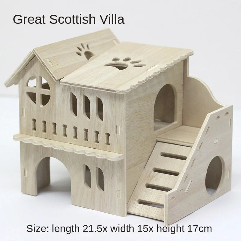 Wooden Hamster Toys Set With Cages Running Wheels Nests