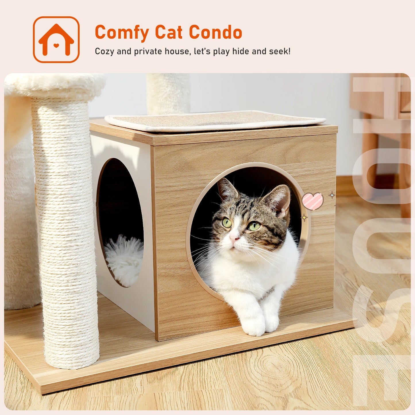 PAWZ Road Premium Modern Wood Cat Tree for Indoor Cats