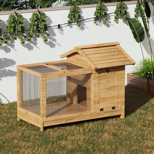HiMISS Outdoor Wooden Rabbit Hutch With Nesting Box Openable Roof