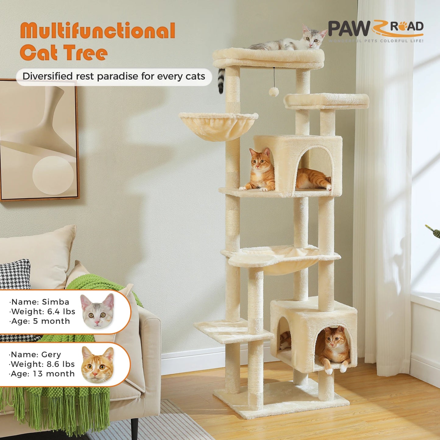 PAWZ Road Cat Tree With Hammock Condo And Scratching Posts