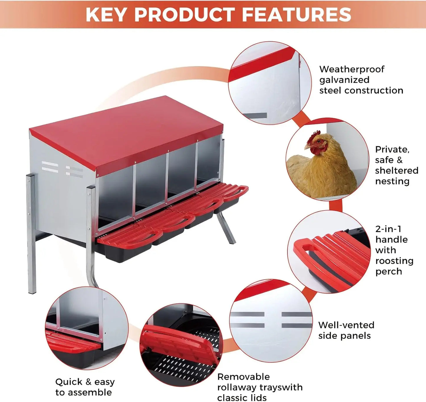 TWISTER.CK Waterproof Metal Chicken Nesting Box Roll-Out Egg