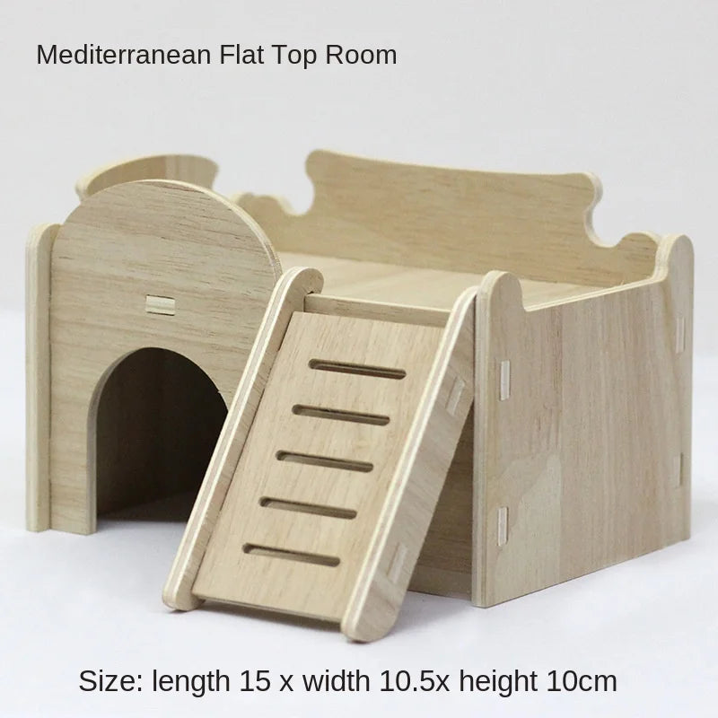 Wooden Hamster Toys Set With Cages Running Wheels Nests