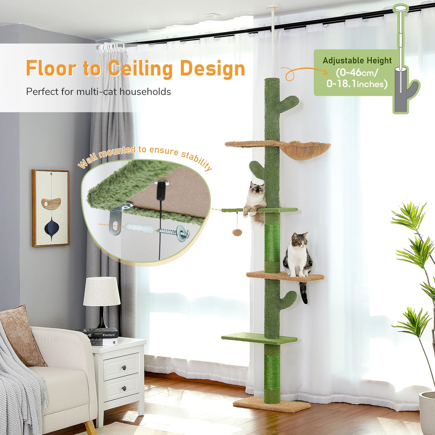 PAWZ Road 5Tier Cat Tree Floor To Ceiling Tower Indoor