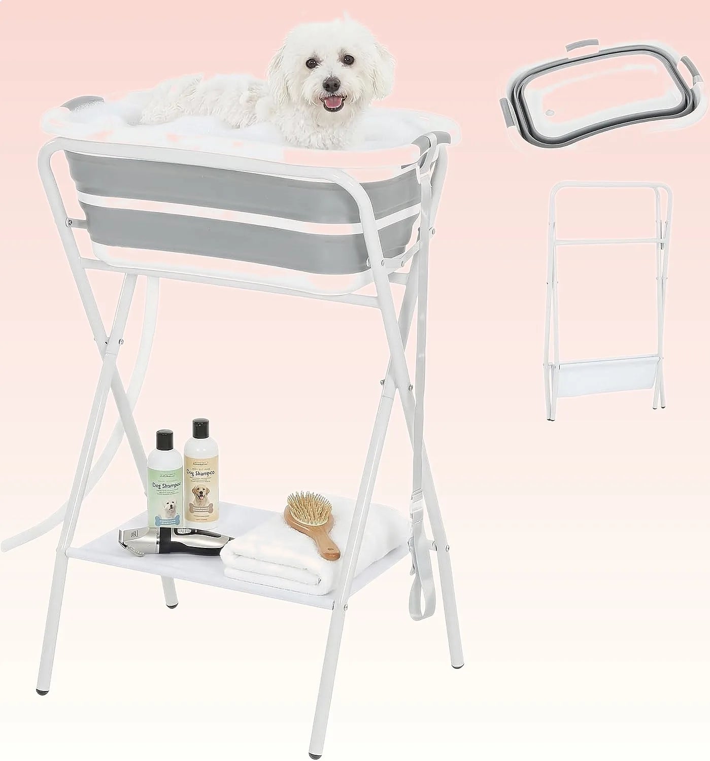 PawHut 2-in-1 Elevated Dog Bath Tub Portable Foldable Washing Station for Small Pets