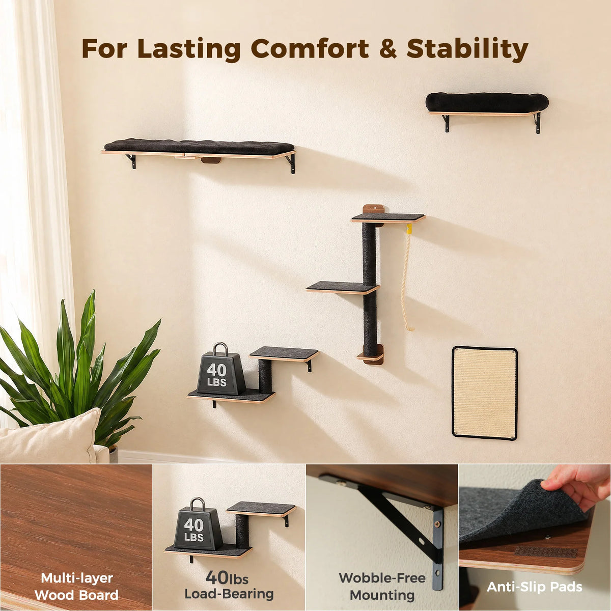 PAWZ Road Wooden Cat Wall Climbing Shelves With Scratching Perches