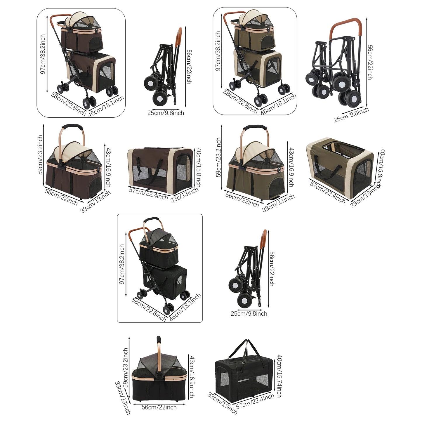 3-in-1 Multifunctional Pet Stroller With 2 Carriers For Small And Medium Dogs