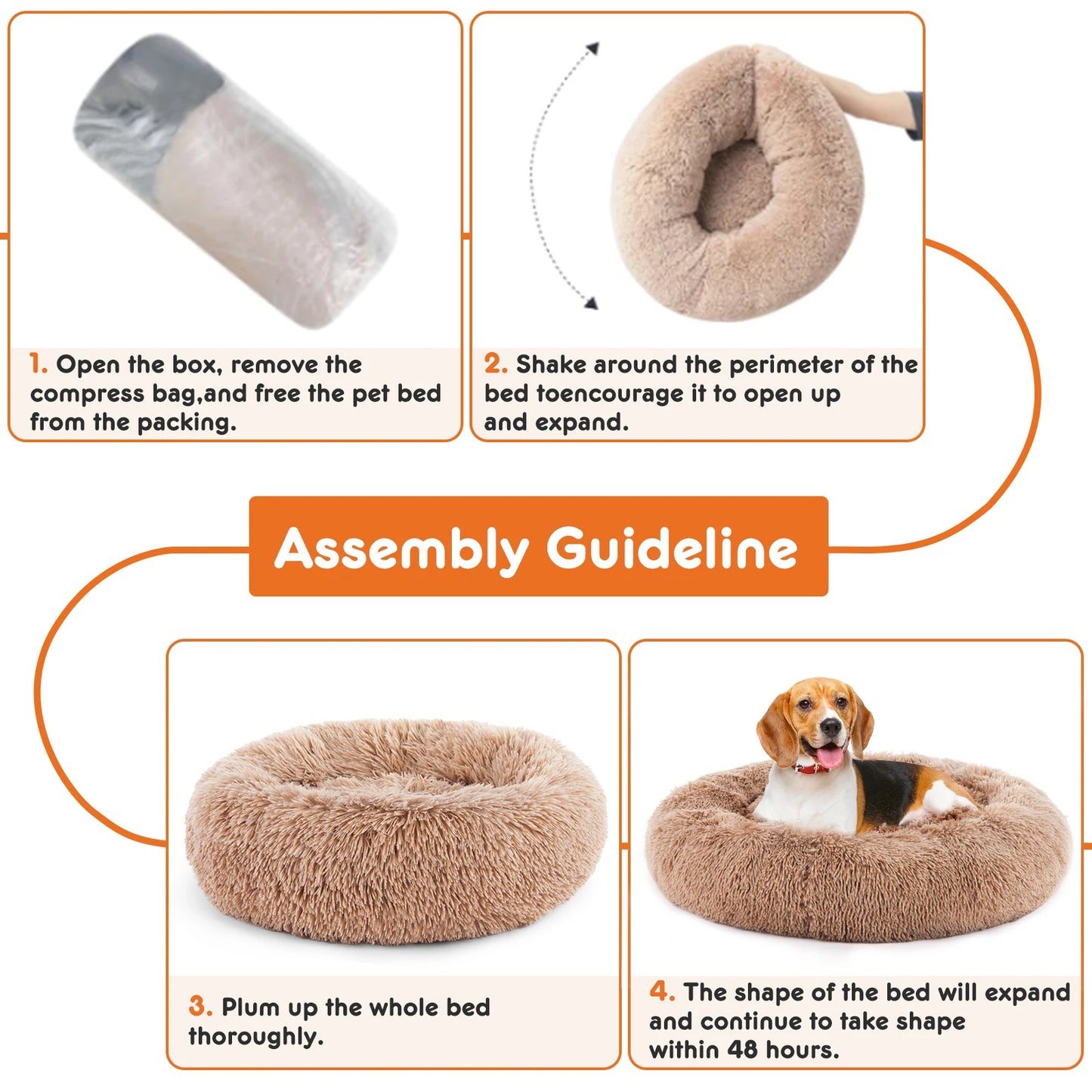 JHK Calming Round Dog Bed Plush Faux Fur Anti Slip