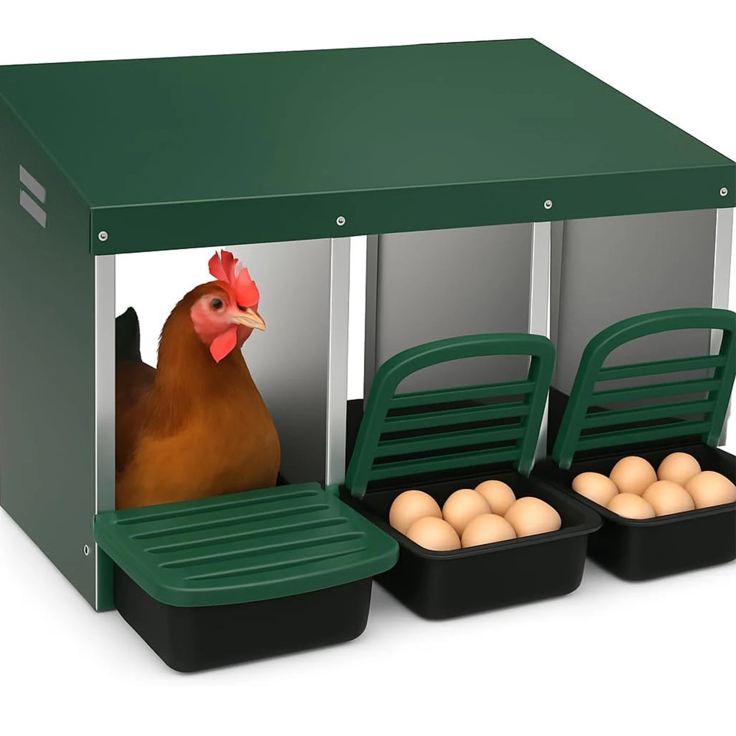 HiMISS Chicken Nesting Boxes 3 Compartment Roll Away Nest Box