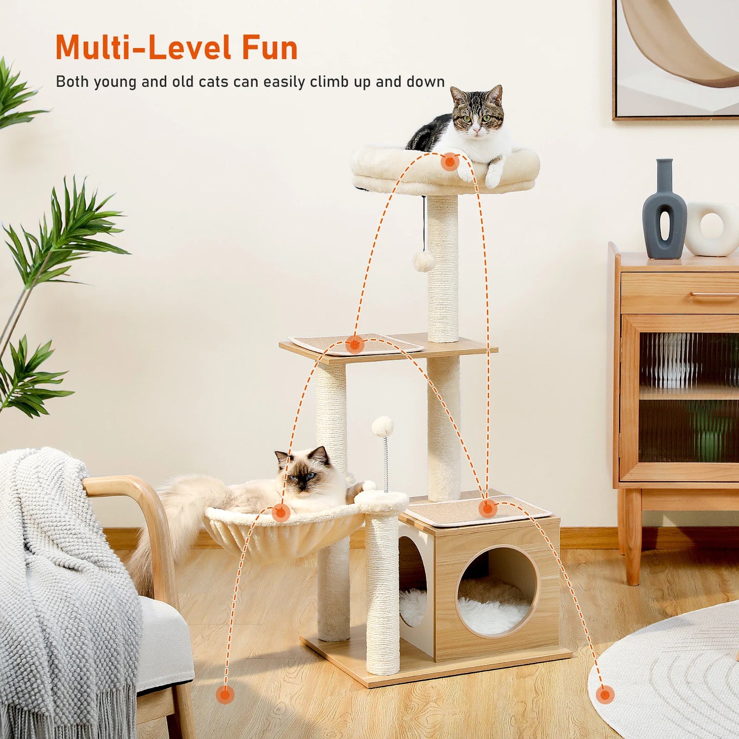 PAWZ Road Premium Modern Wood Cat Tree for Indoor Cats
