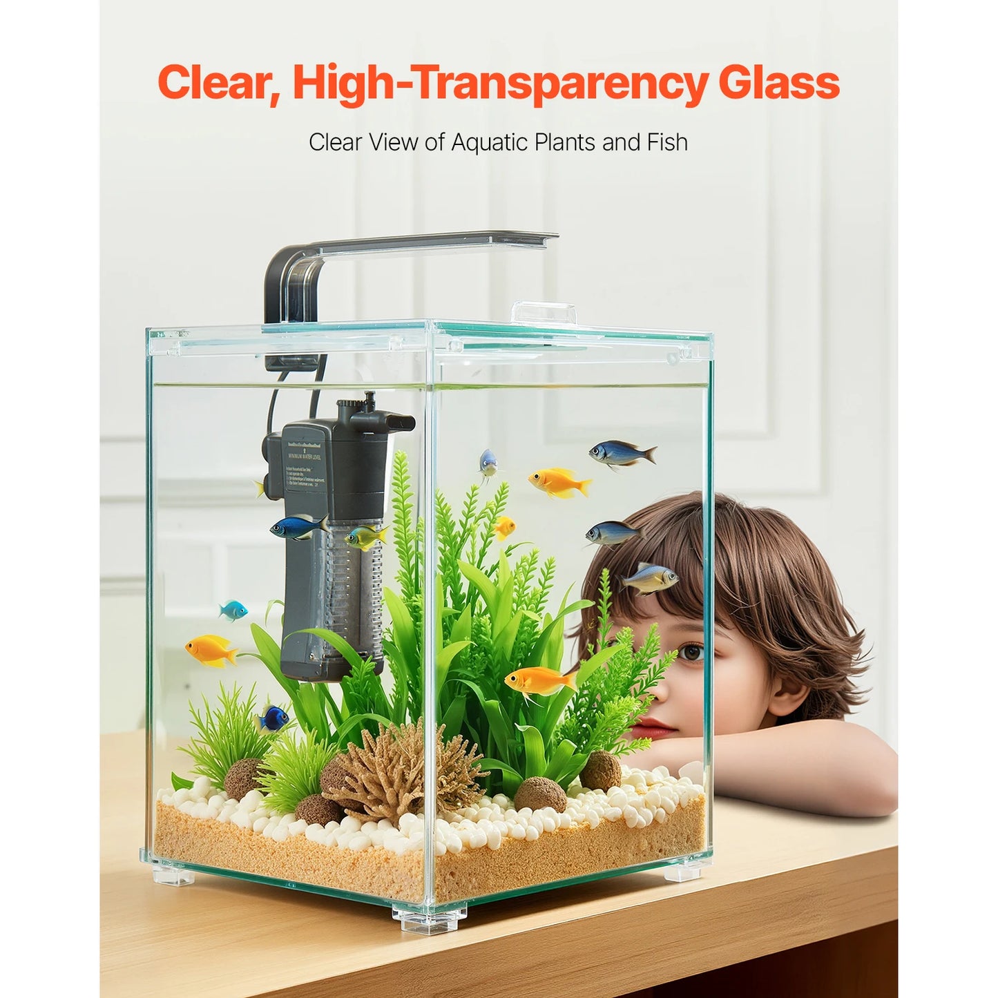SucceBuy Ultra Clear Glass Starter Tank With Adjustable Lighting Self Cleaning