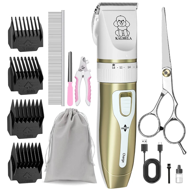 Rechargeable low-noise cordless electric pet trimmer, used for grooming dogs and cats' fur. Dog fur trimmer kit, suitable for various sizes and lengths of pet fur. Pet fur trimmer, must-have for families, gift