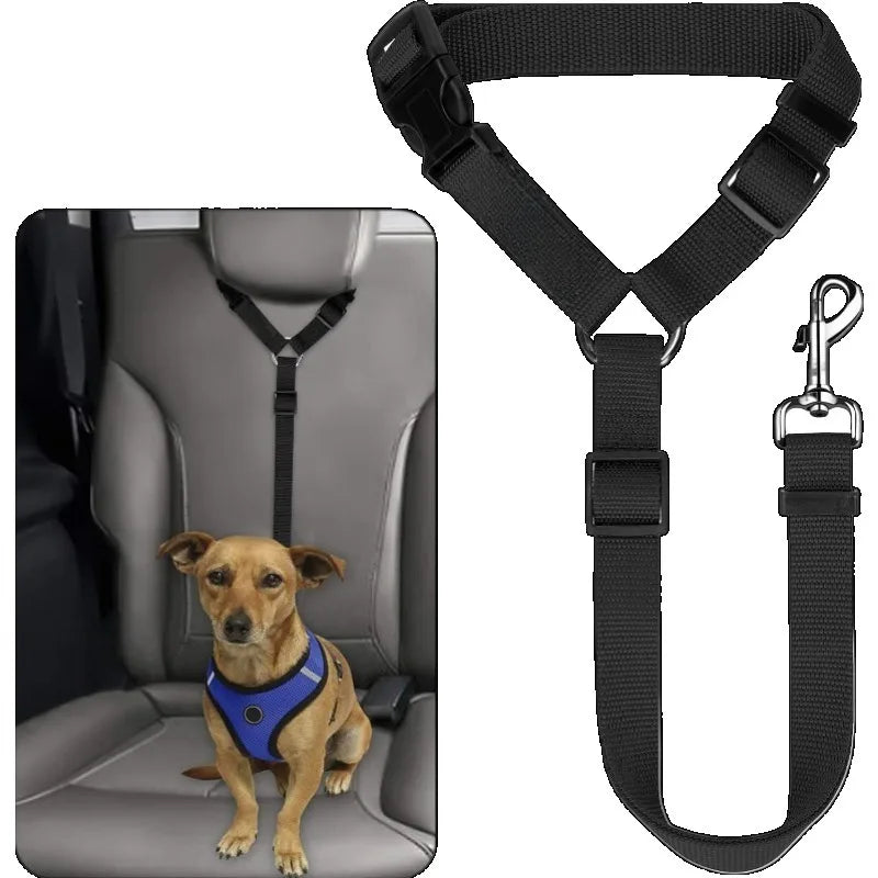 Solid Color Pet Car Seat Belt Nylon Lead Leash Backseat Safety Belt Adjustable Dogs Harness Collar Pet Accessories dog accessories waterproof leash ハーネス&リードセット dog collar