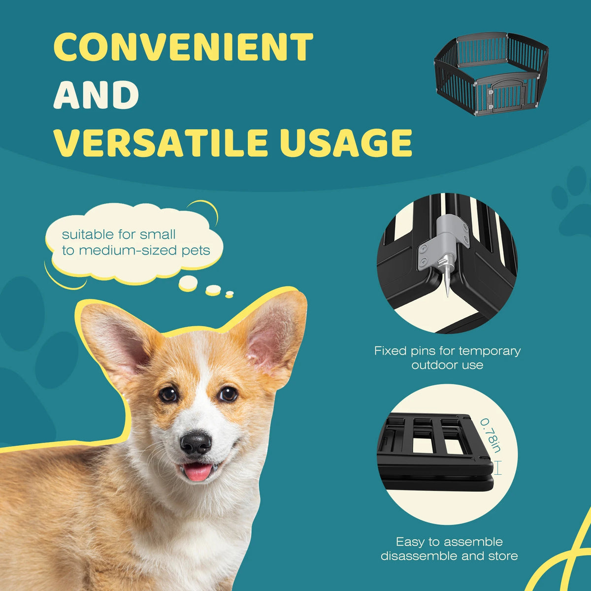 JHK 6 Panel Plastic Dog Playpen For Medium Pets