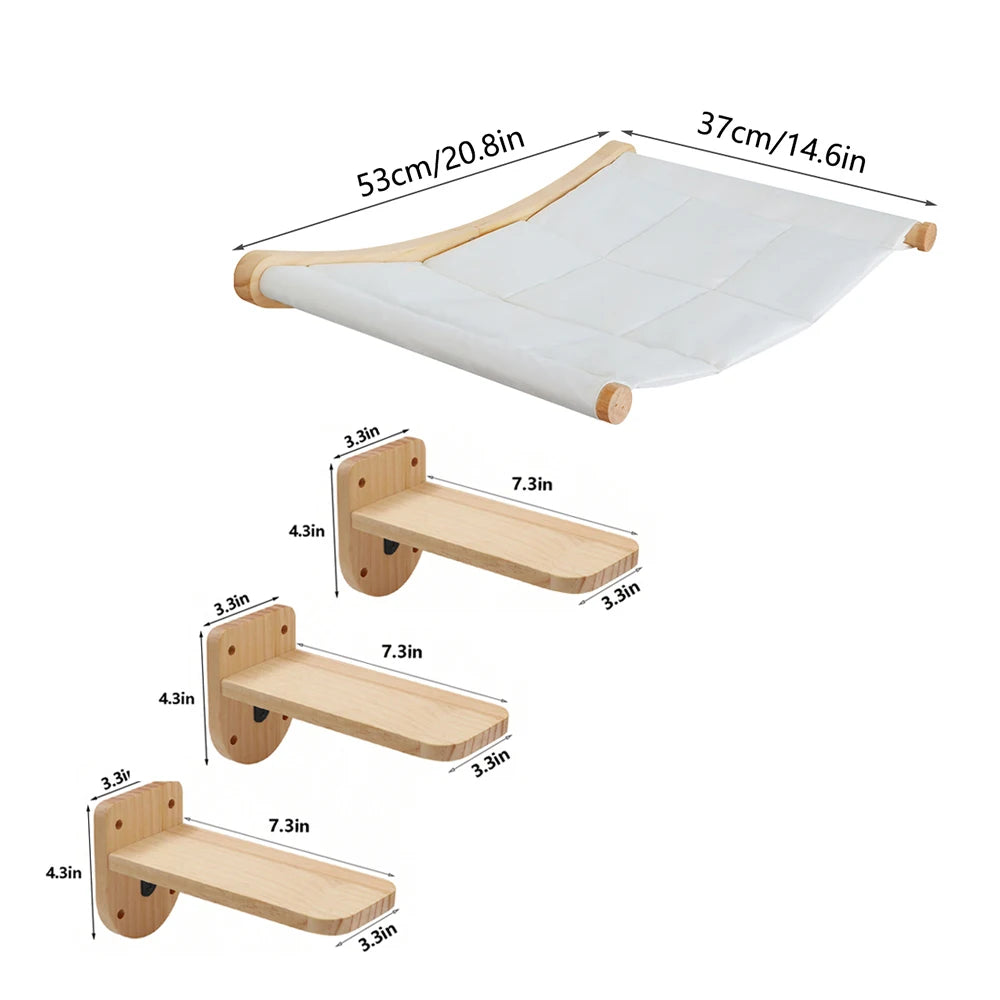 CWV Wall Mounted Cat Hammock With Wooden Climbing Shelf