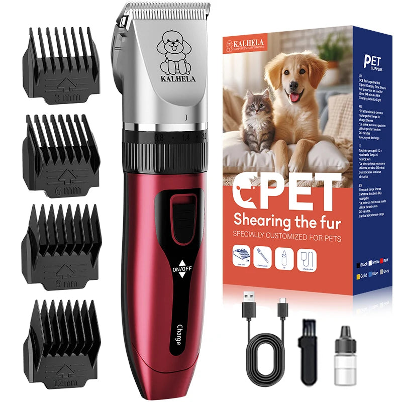 Rechargeable low-noise cordless electric pet trimmer, used for grooming dogs and cats' fur. Dog fur trimmer kit, suitable for various sizes and lengths of pet fur. Pet fur trimmer, must-have for families, gift