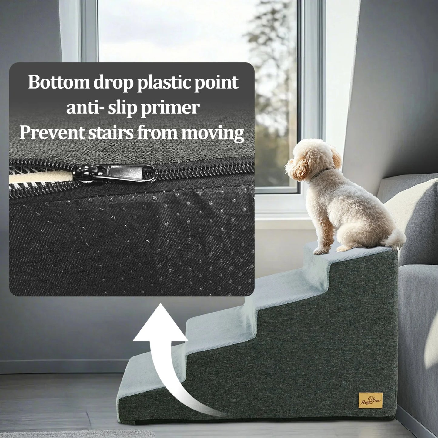 3/4 Step Dog Stairs With Washable Cover For Small Dogs