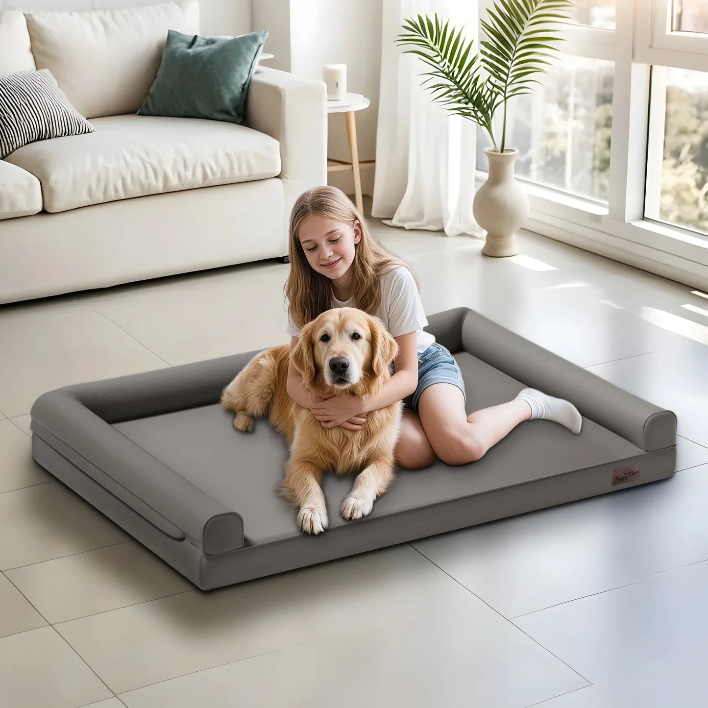 BINGOPAW Indoor Orthopedic Dog Bed With Supportive Bolster Pillow