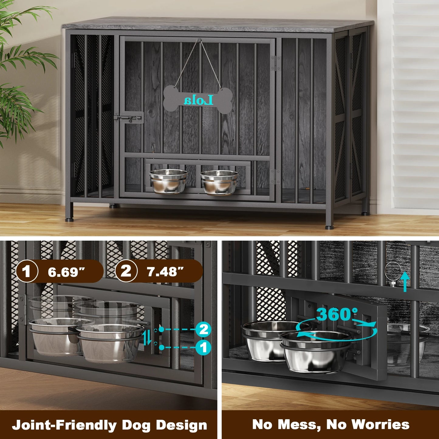 Foldable Large Dog Crate Furniture Wooden Kennel Indoor