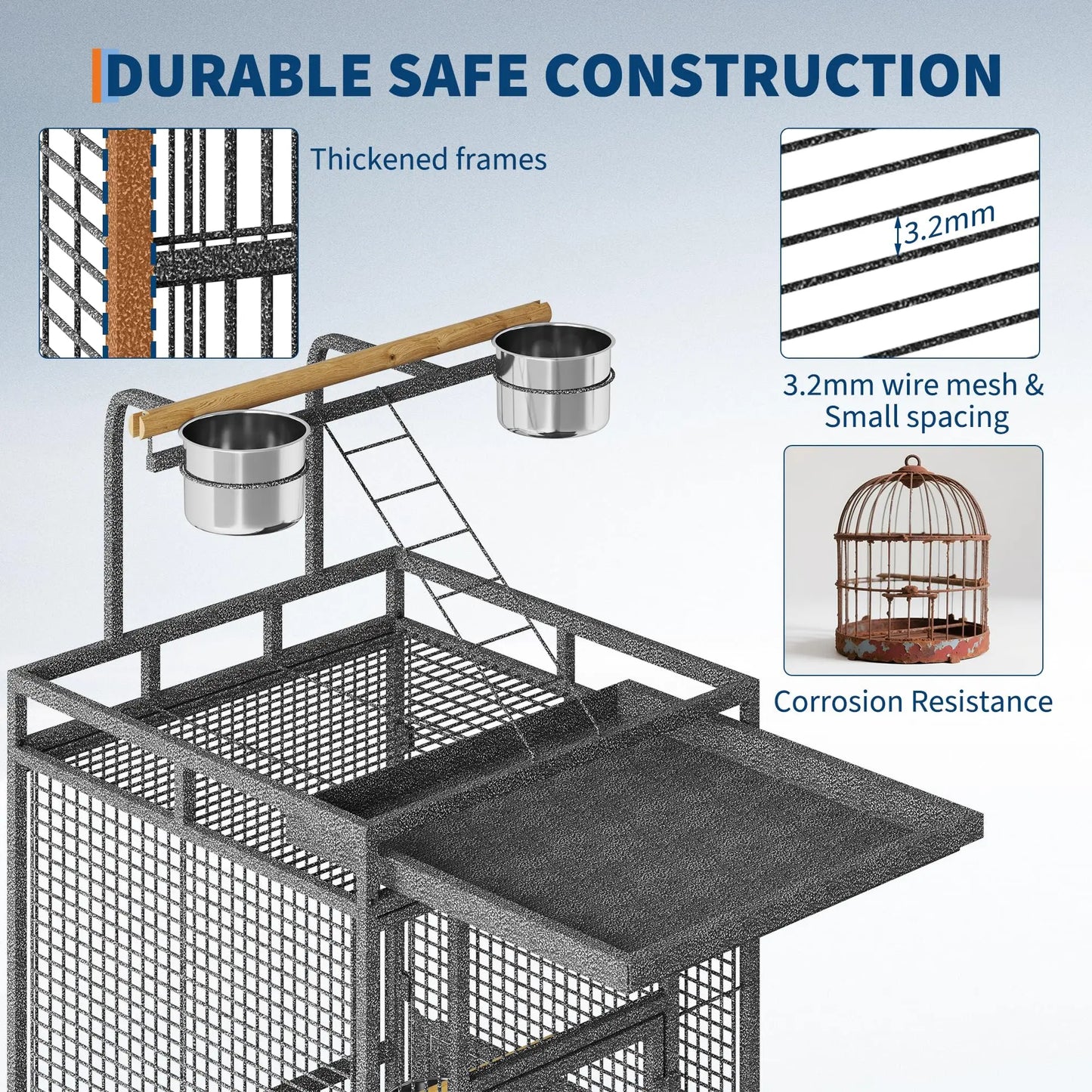 HiMISS Bird Cage With Rolling Stand Storage Shelf Slide Out Tray Budgies