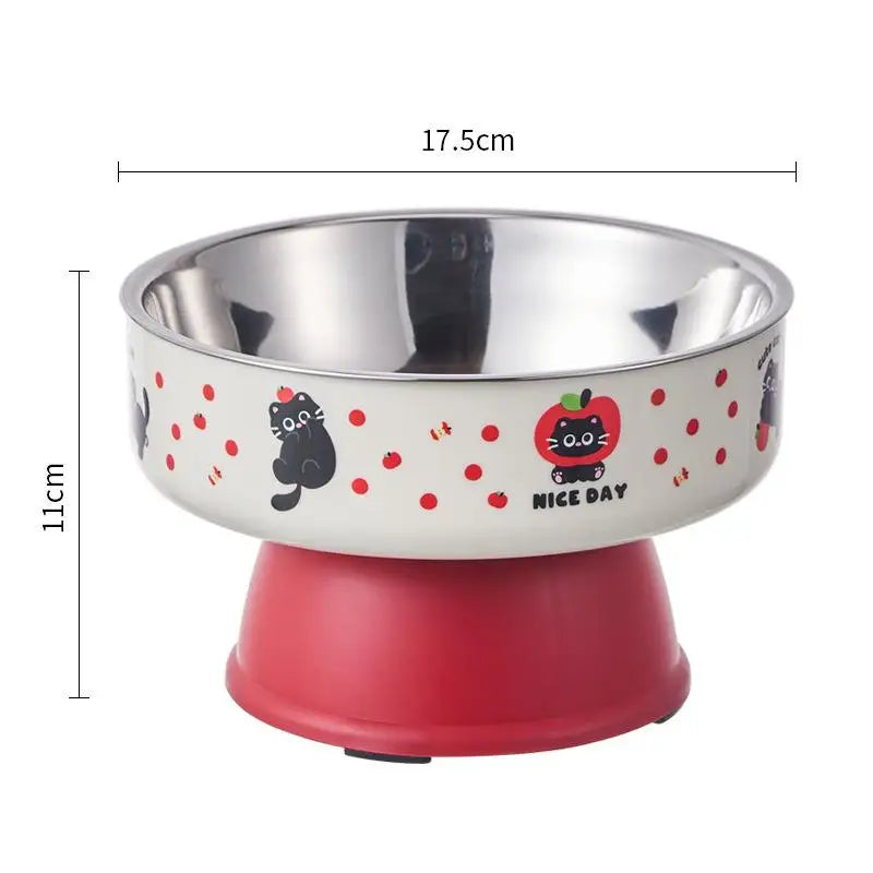 Pet Feeding Bowl Cat Dog Large Capacity Elevated Anti Choking Neck Protection Cartoon Stainless Steel Indoor Daily All Size Matching Stand
