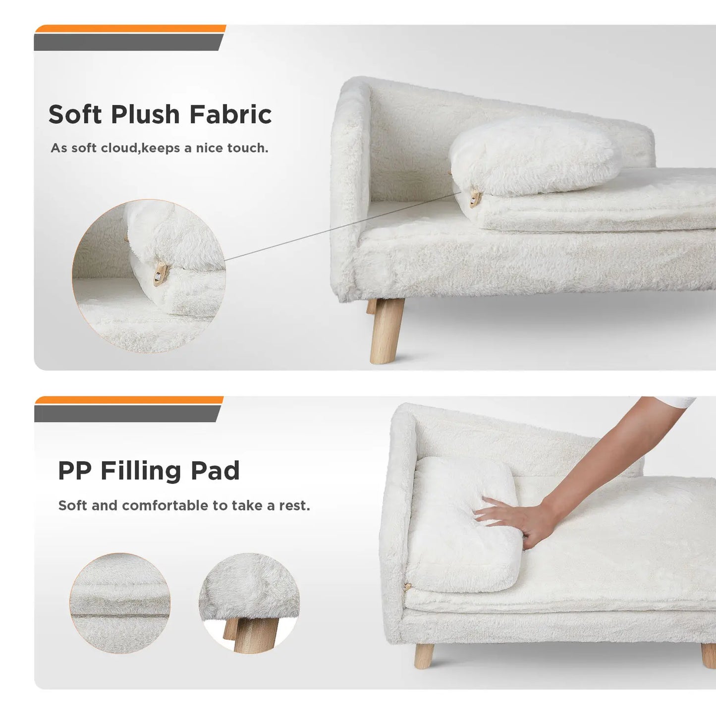 Elevated Solid Wood Pet Sofa Bed With Plush Cushion