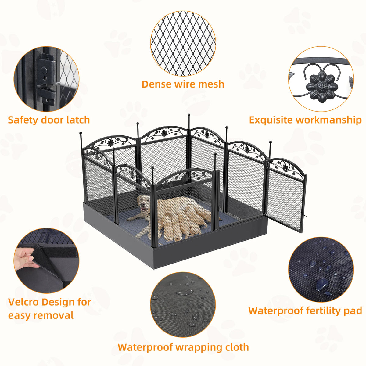 BINGOPAW Foldable Metal Dog Playpen With Secure Gate And Mat