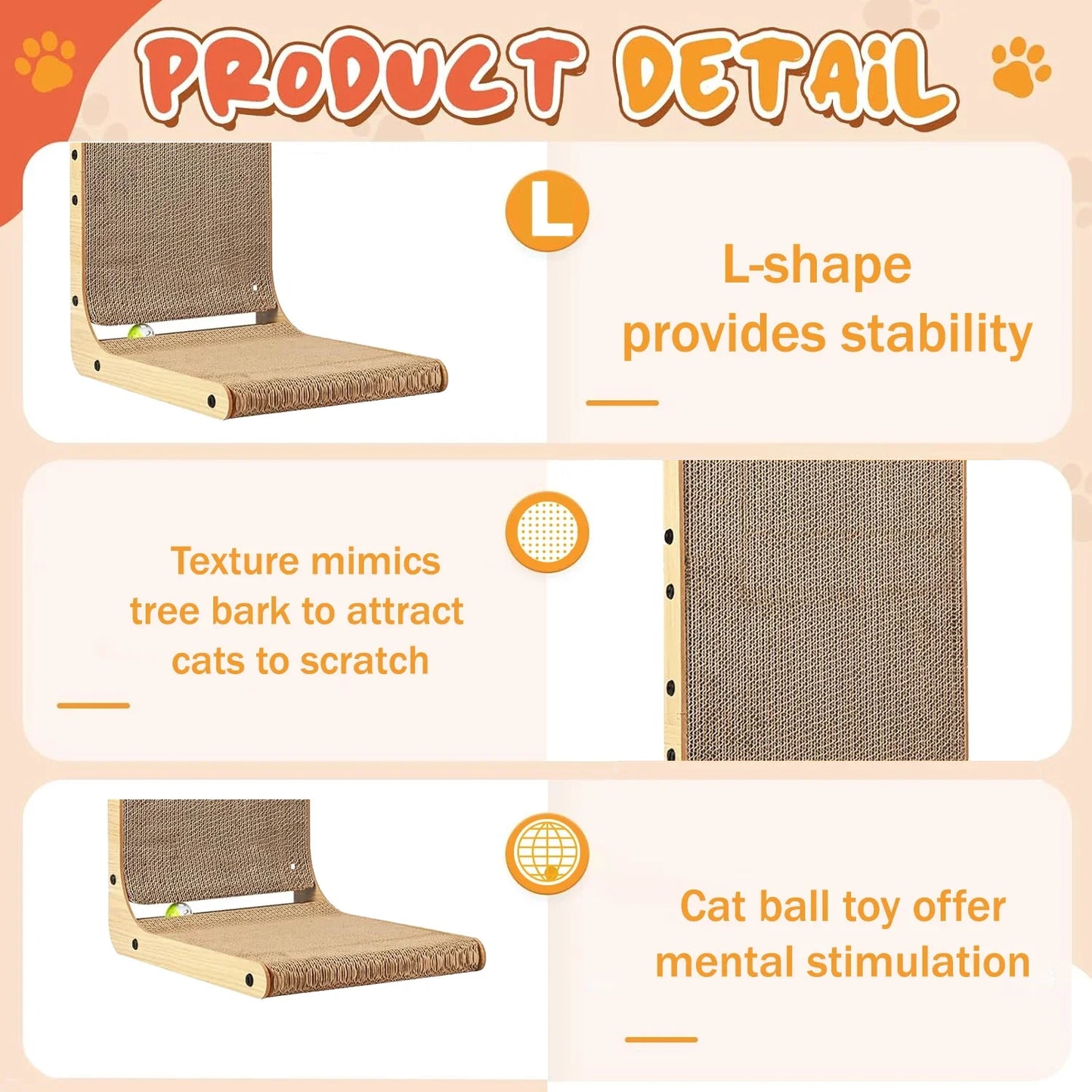 L Shaped Cat Scratching Post Indoor Safe Cardboard Pad