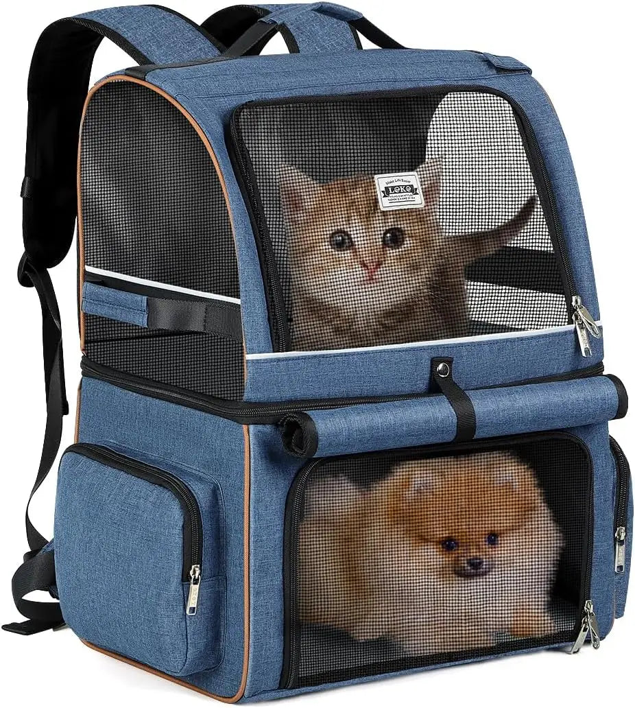 Double-Compartment Cat Backpack Carrier for Two Cats or A Dog