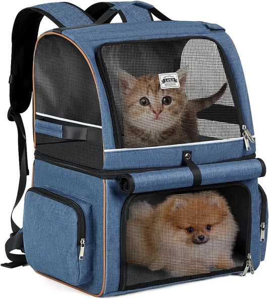 Double-Compartment Cat Backpack Carrier for Two Cats or A Dog