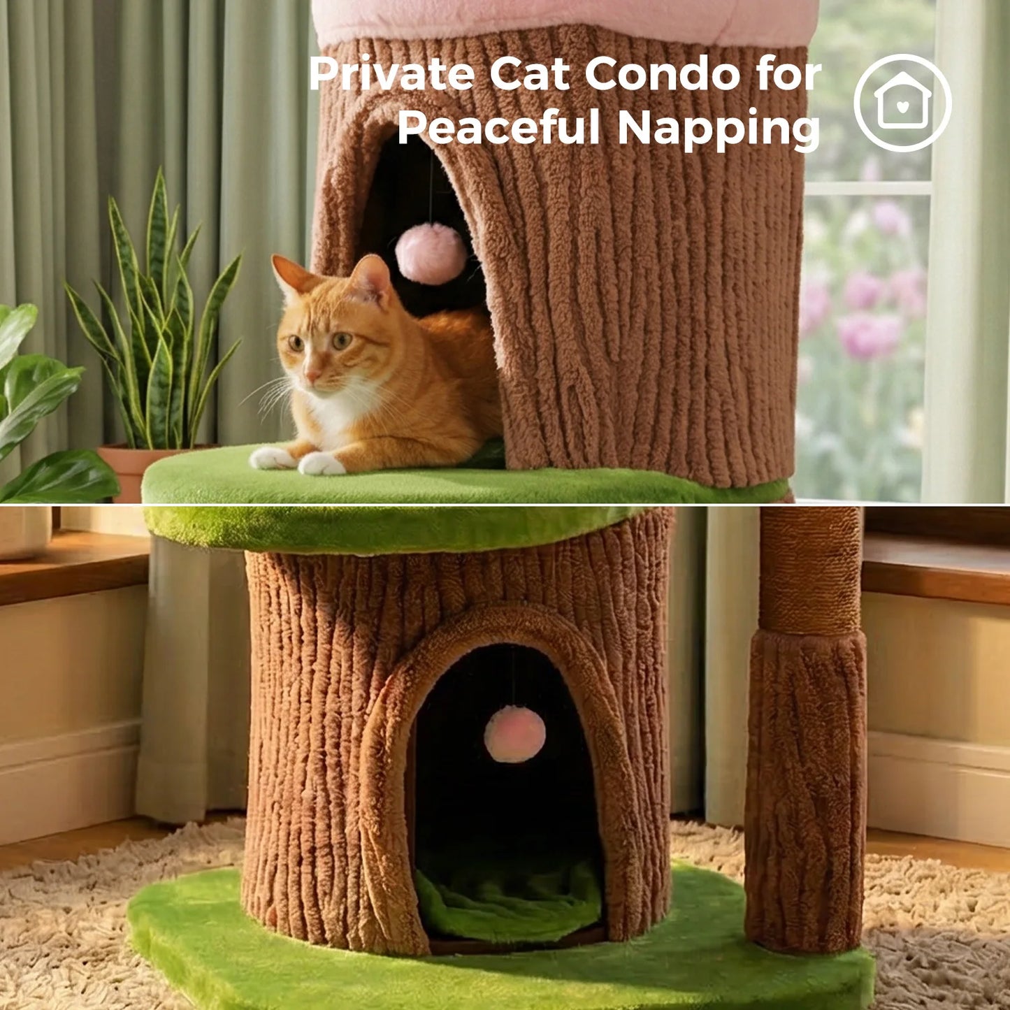 Cat Tree Tower With 4 Condos, Scratching Post, Flower Top Bed