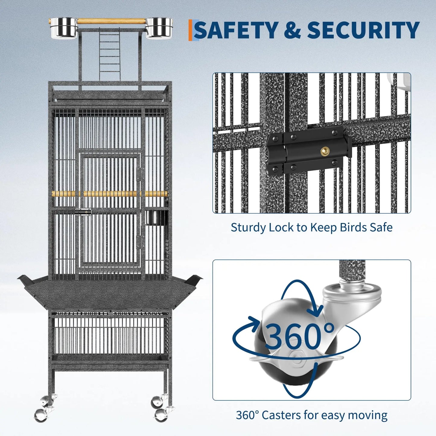 HiMISS Bird Cage With Rolling Stand Storage Shelf Slide Out Tray Budgies