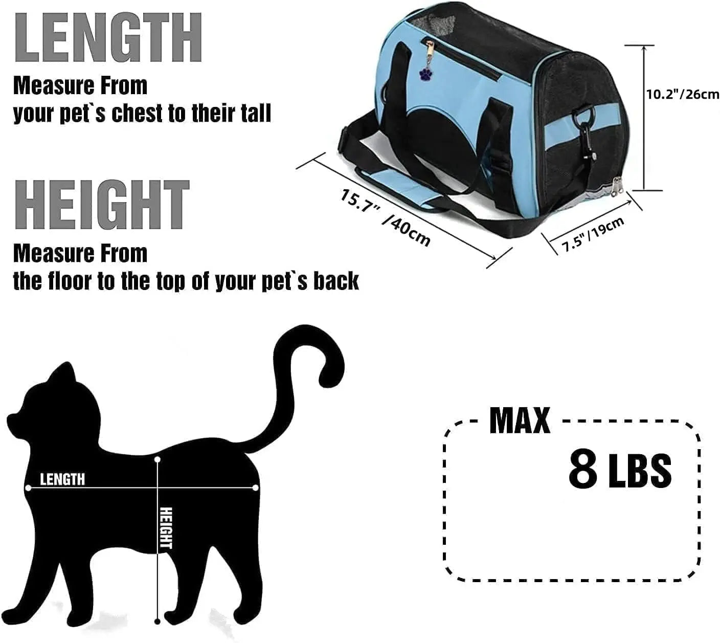 Soft Sided Cat Carrier for Travel with Foldable Design and Shoulder Strap, Small Blue for Pets Under 8lb