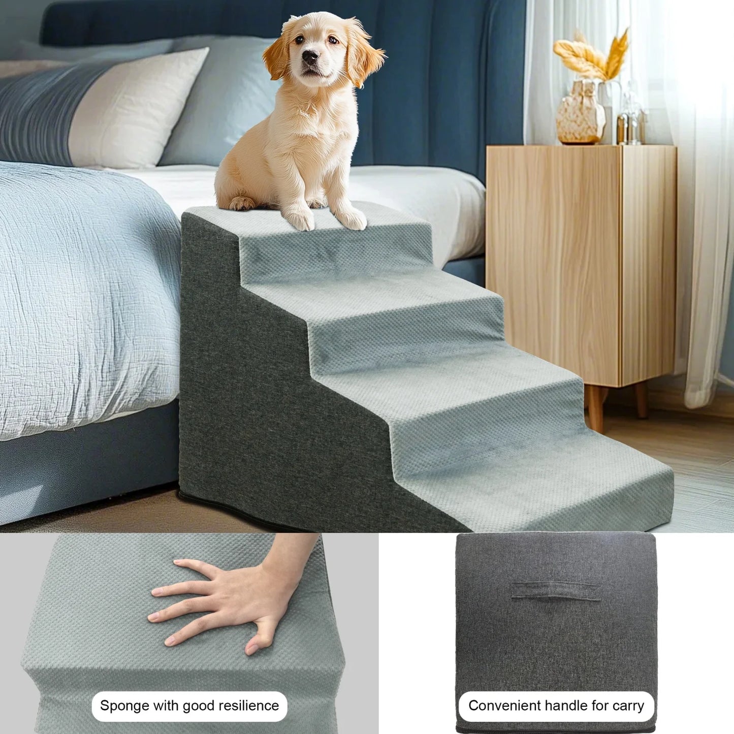 3/4 Step Dog Stairs With Washable Cover For Small Dogs