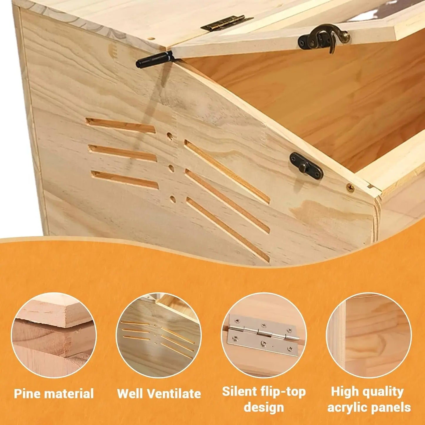 Wooden Small Animals Cage Large Hamster Habitats Enclosure Tank with Lock Acrylic Sheet & Openable Top for Chinchilla Guinea Pig