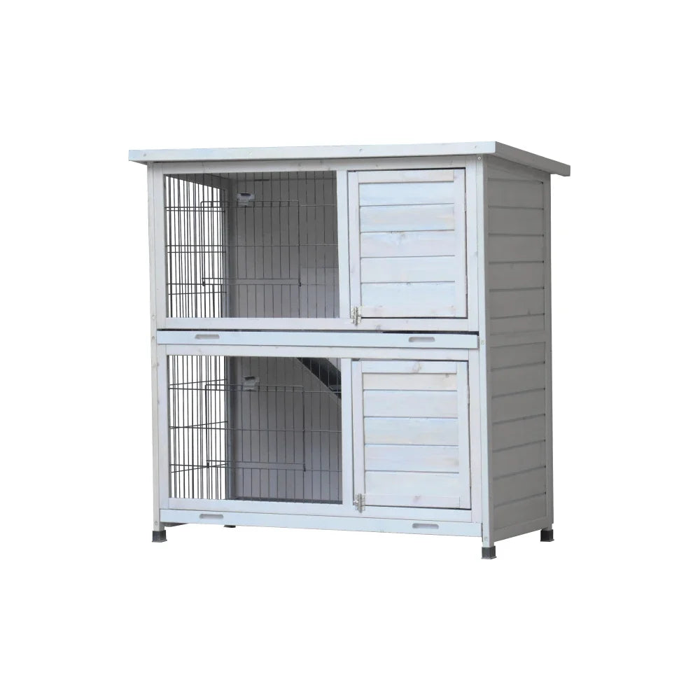Rabbit Hutch Outdoor 2-Story Cage With Run And Removable Trays
