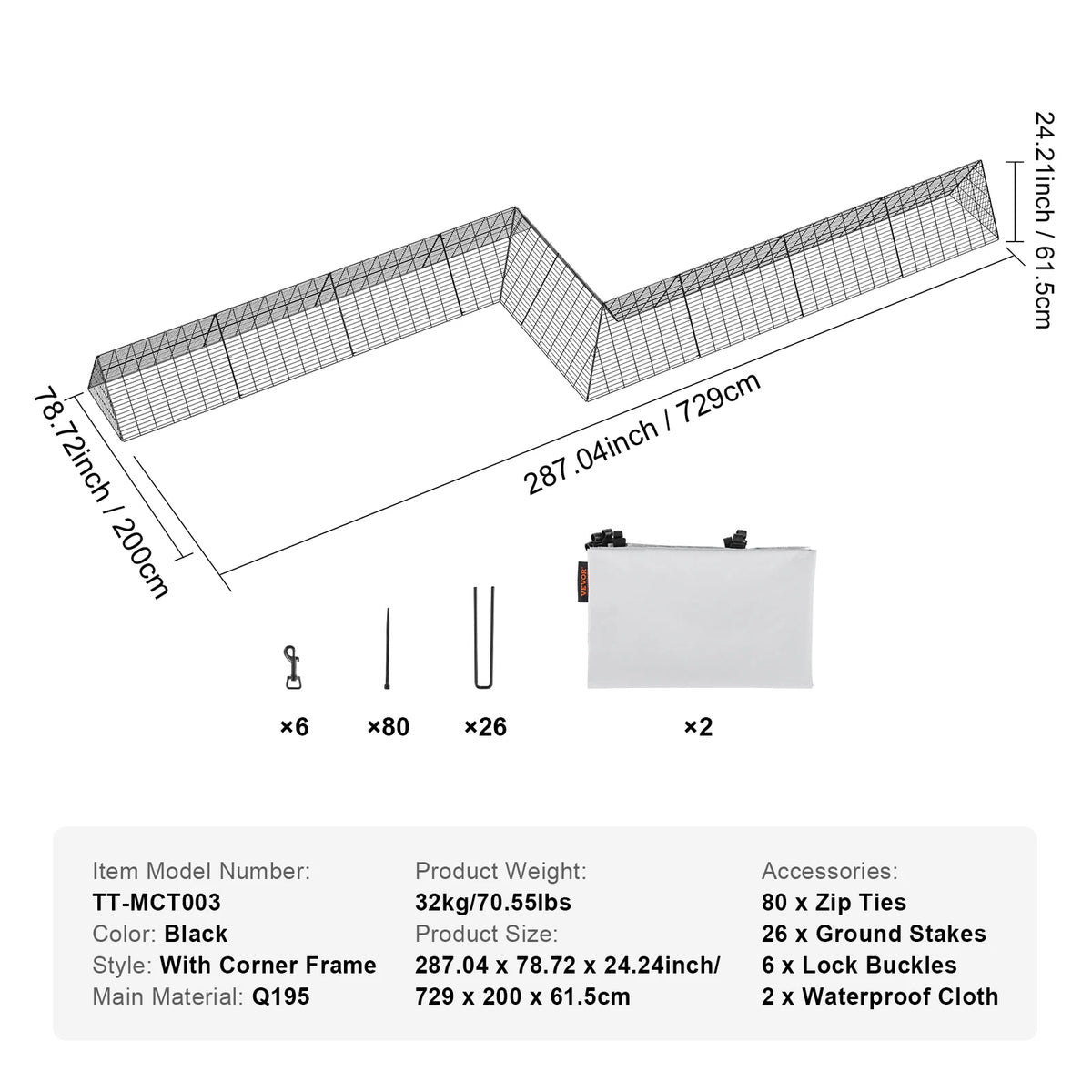SucceBuy Portable Iron Chicken Tunnels For Outdoor Yard Use With Corner Frames