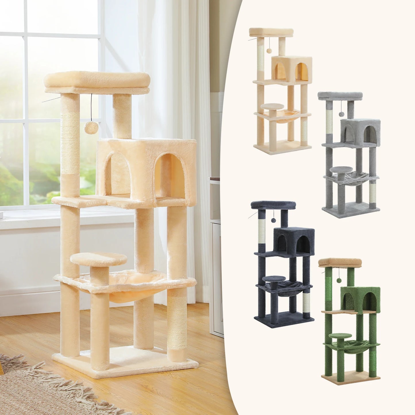 PEQULTI 5 Level Cat Tree Tower With Top Perch And Hammock