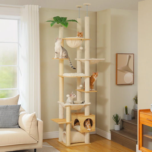 PAWZ Road Wooden Cat Tree With Large Hammock And Scratching Posts