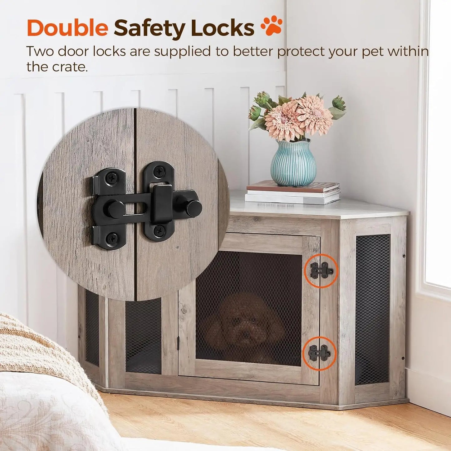 Corner Dog Crate Furniture Wooden Kennel End Table For Pets