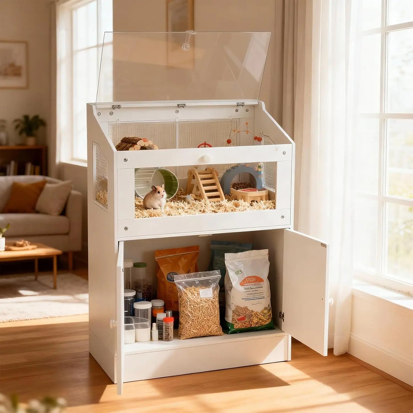 HiMISS Acrylic Cage With Storage Cabinet Pet Habitat