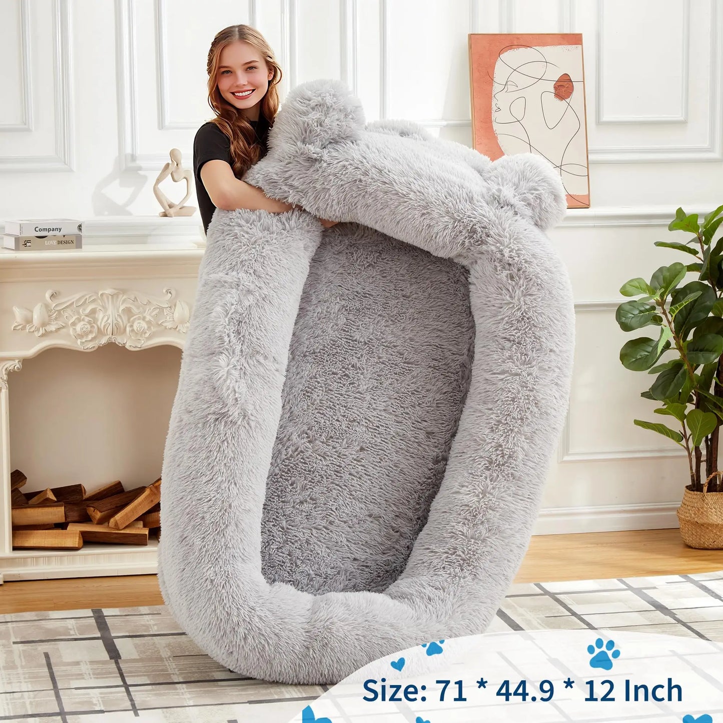 HiMISS Dog Bed With Removable Cover Blanket And Storage Pockets