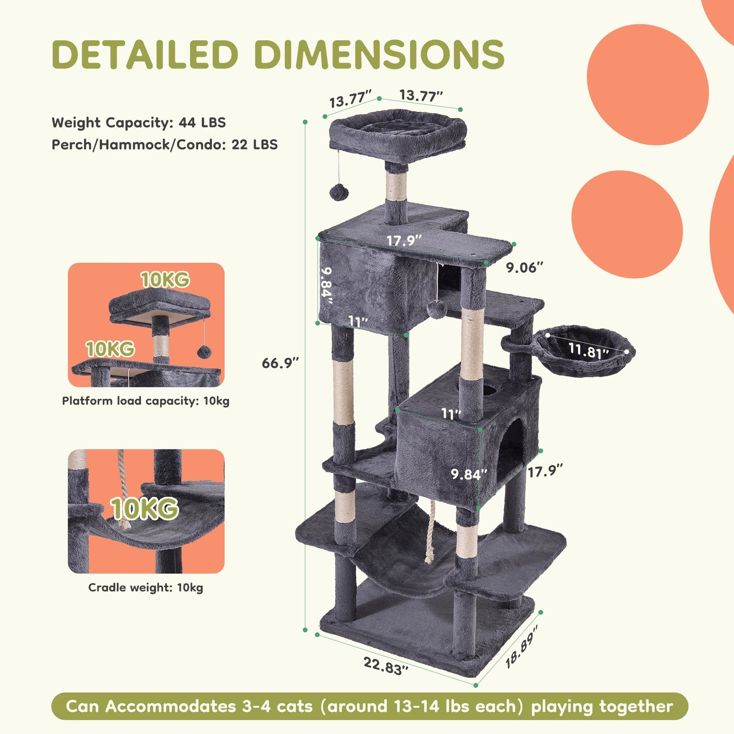 JHK Cat Tree Tower Multi Level Climbing Tower With Condo Natural Sisal Posts